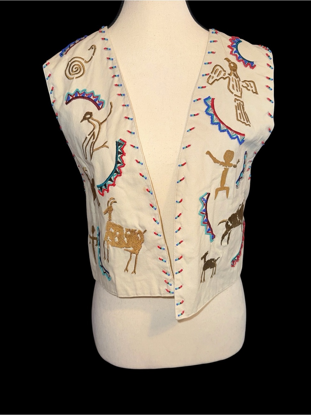 Rafia Studio Embroidered Ivory Southwestern Vest - Women Tops